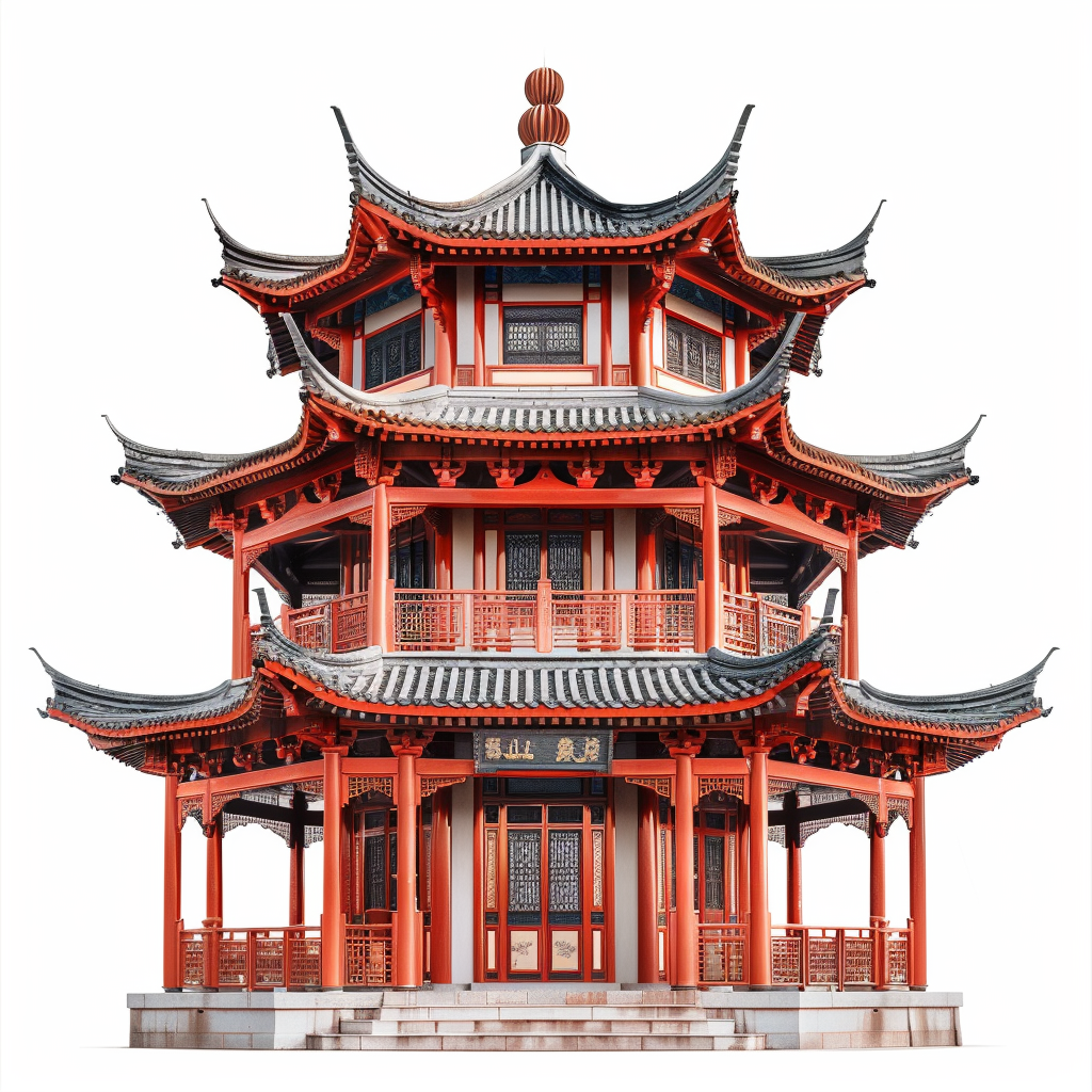 Chinese Building on White Background