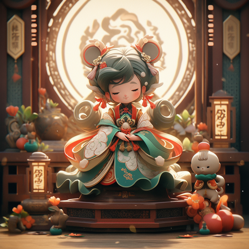 Small doll dressed as Chinese character in Zbrush style