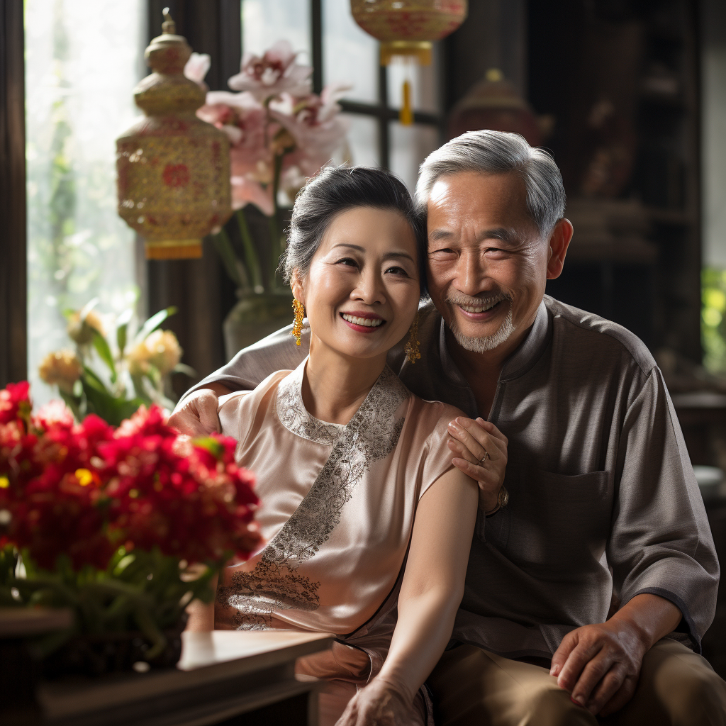 Older Chinese couple in nice house