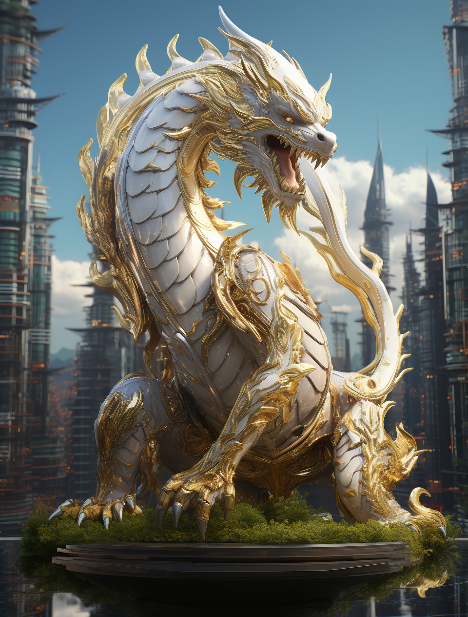 Futuristic Chinese Dragon in Cyber City