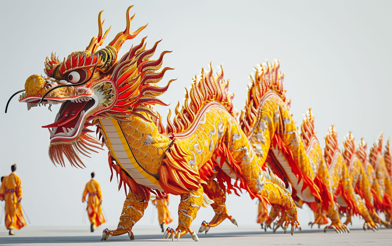 Chinese Dragon Dancer Parade in White Background