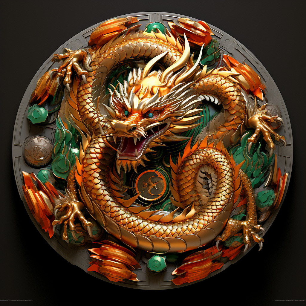 Chinese Dragon Gold Silver Pixel-Art