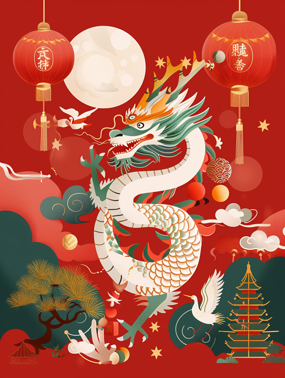 Chinese dragon greeting card red background