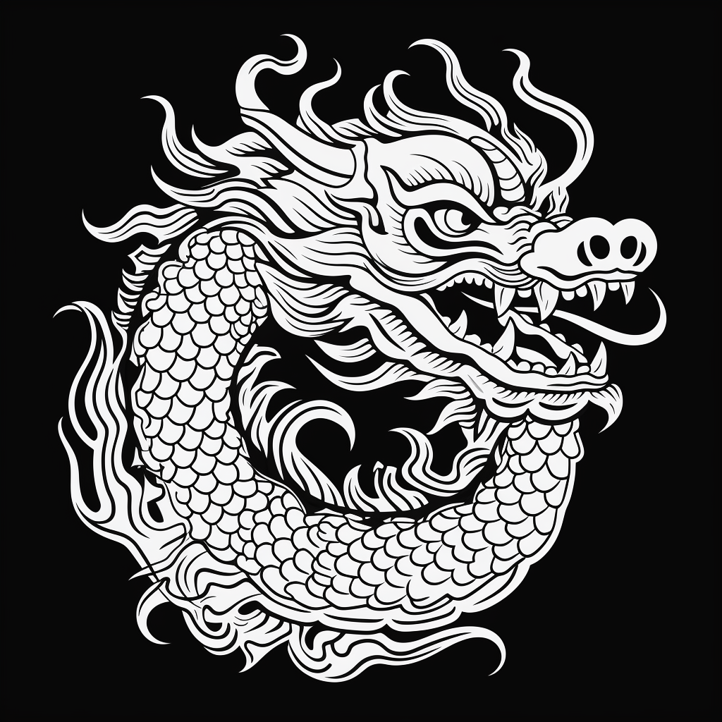 Chinese dragon pictogram in black and white