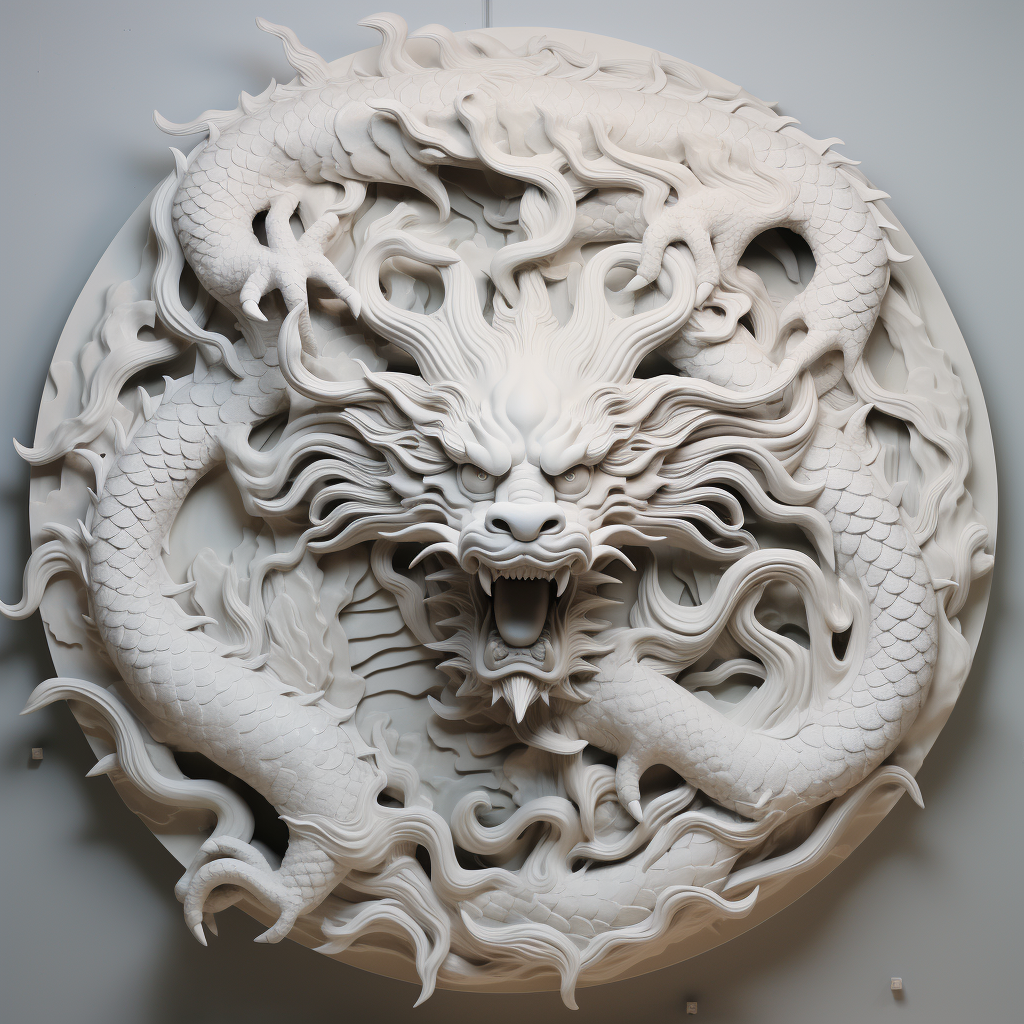 Chinese Dragon Sculpture Wall in White