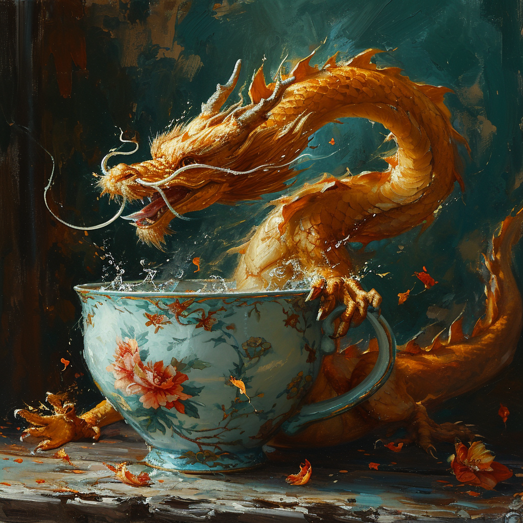 Astonishing Chinese Dragon Emerging from Teacup