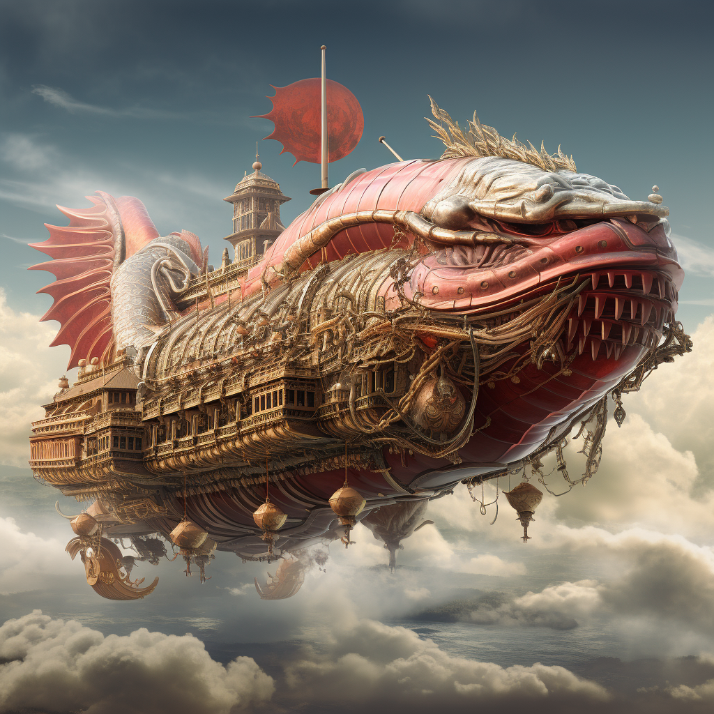 Chinese Dragon Zeppelin flying in the sky