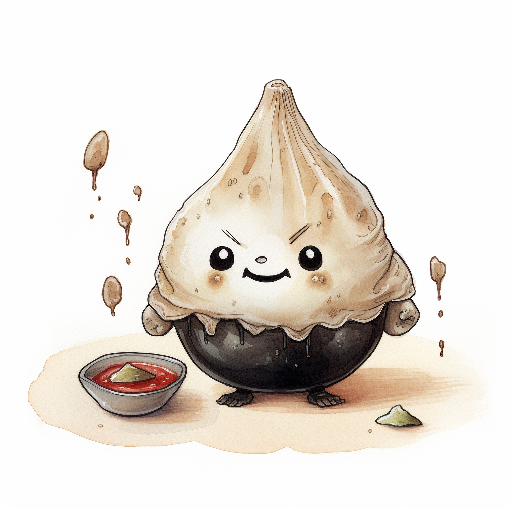 A Chinese dumpling with soy sauce, Studio Ghibli style