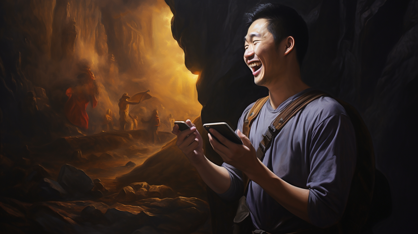 Chinese explorer introducing iPhone with a smile