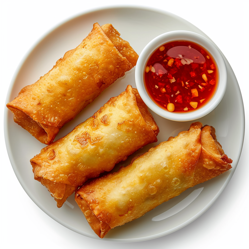 Chinese Fried Spring Roll on White Plate