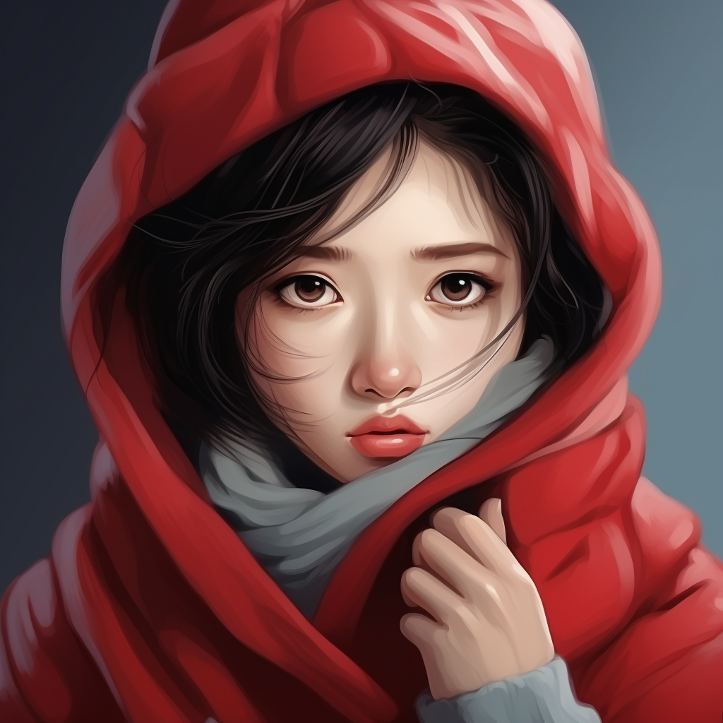 Chinese girl wrapped in a blanket with a red nose