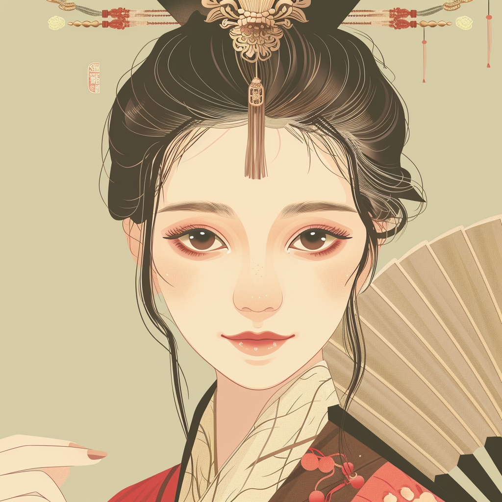 Chinese girl with ancient fan smiling