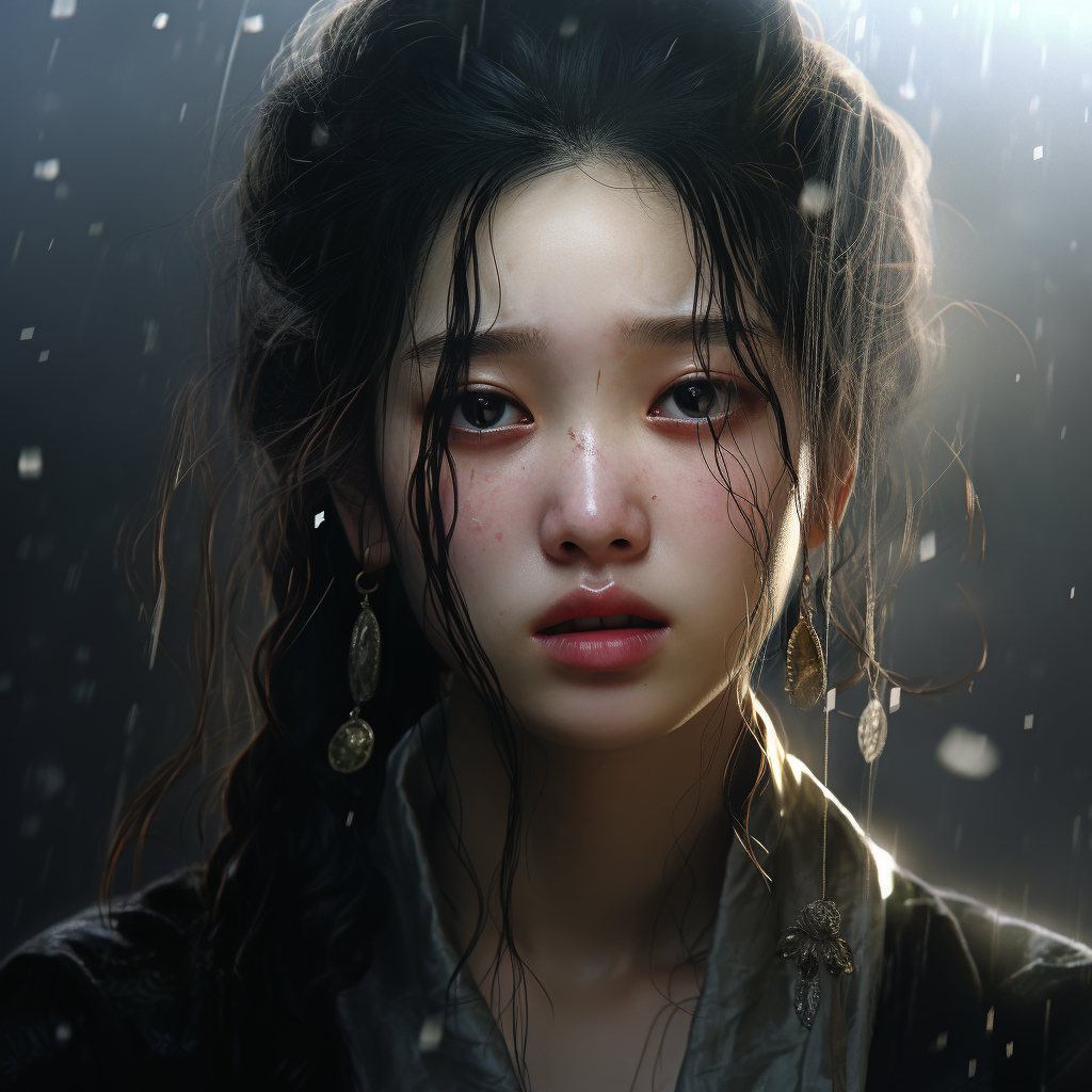 Beautiful Chinese girl shedding emotional tears