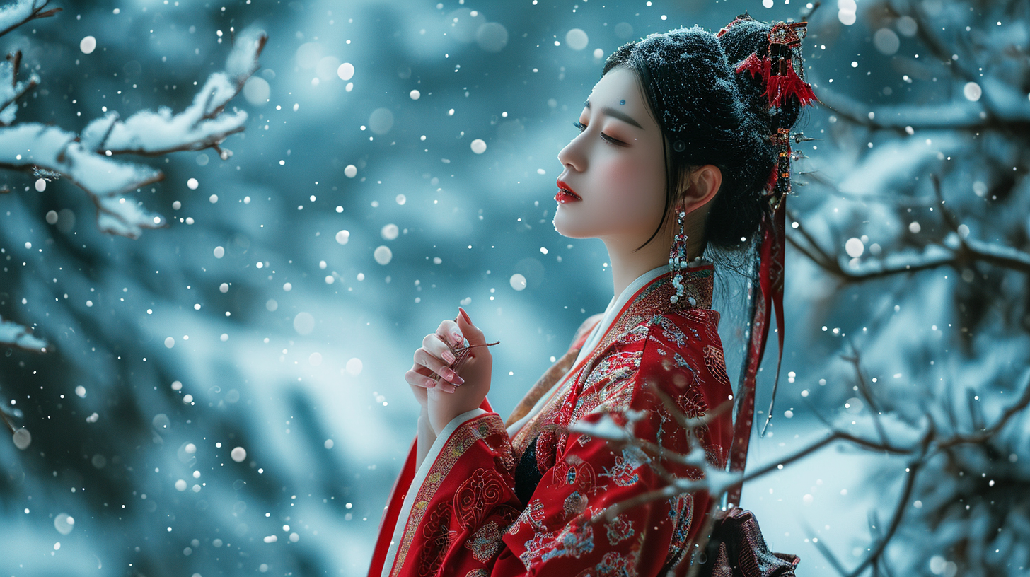 Chinese girl meditating in the snow ❄️