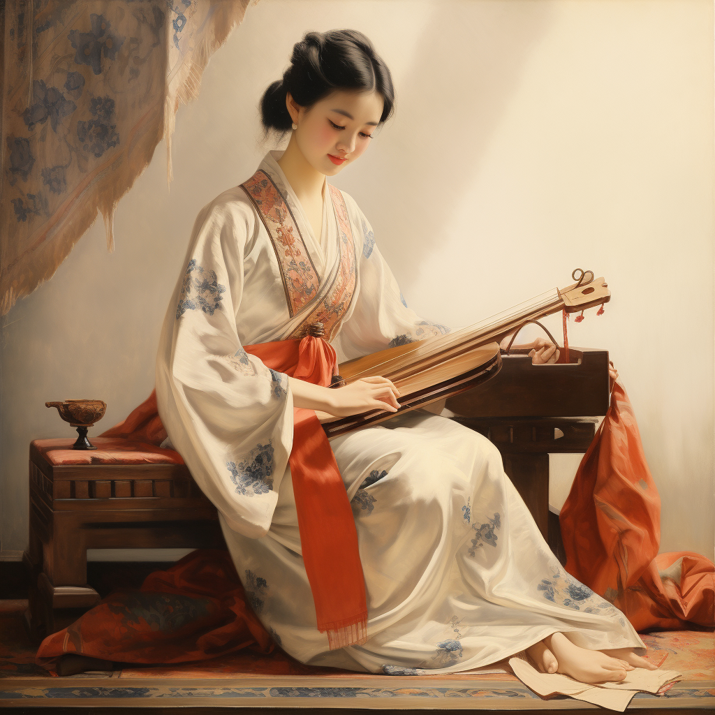 Chinese girl playing zither with grace