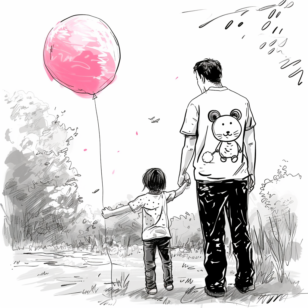 Chinese girl uncle playing with pink balloon