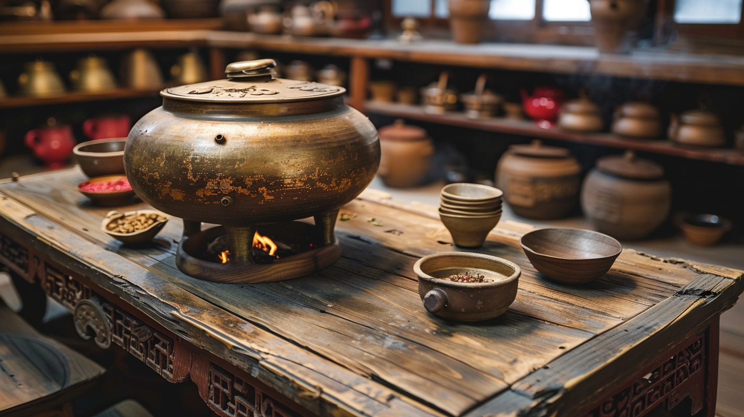 Chinese herb cooking stove on table