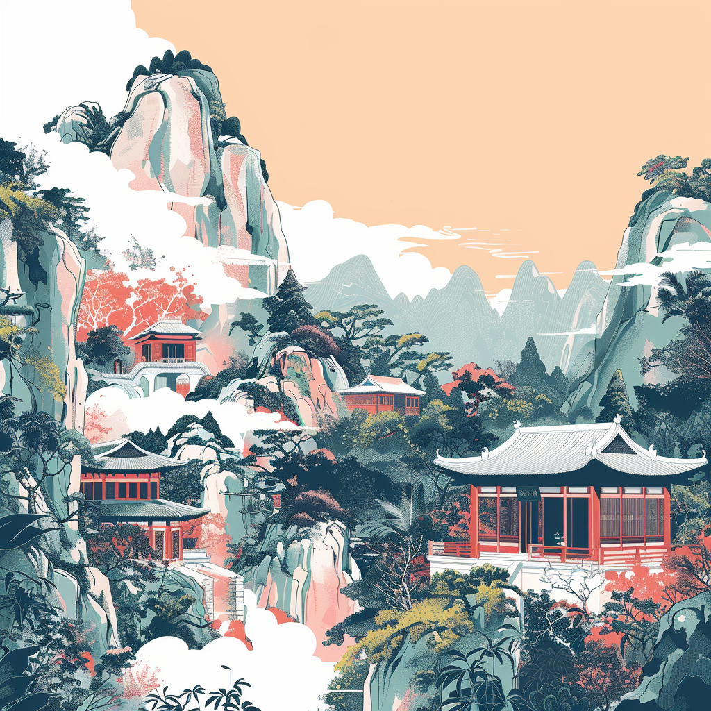 Chinese landscape painting with bold illustrations