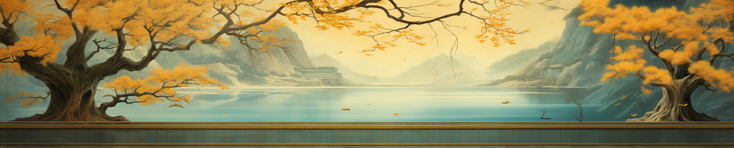 Chinese landscape with yellow branches