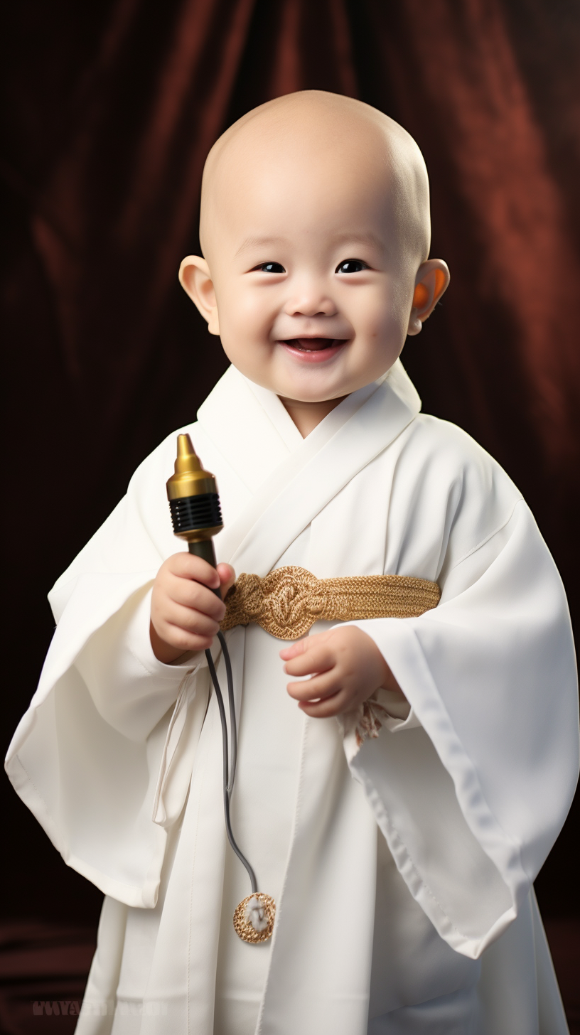 Chinese Little Monk Holding Microphone