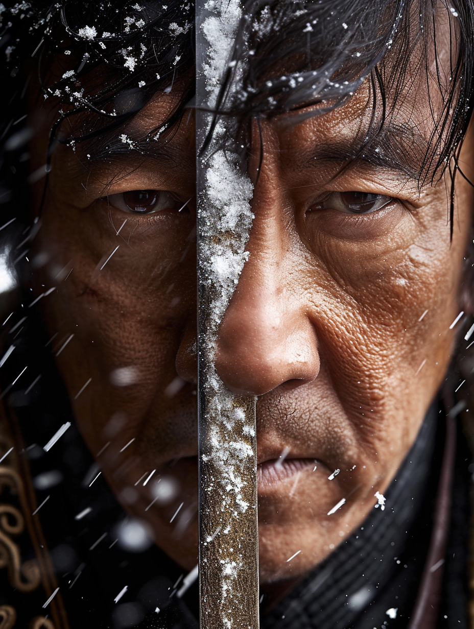 Chinese longsword piercing Jackie Chan's face