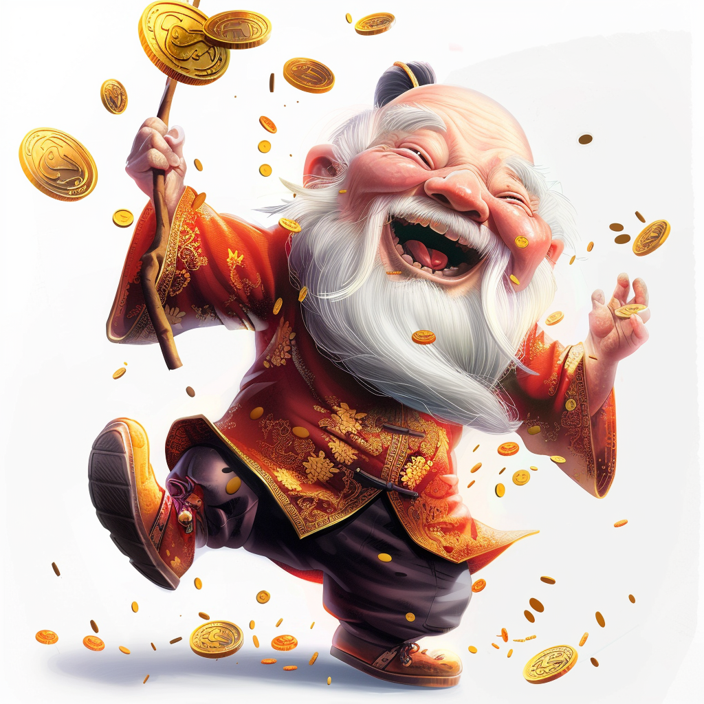 Chinese man catching gold coins