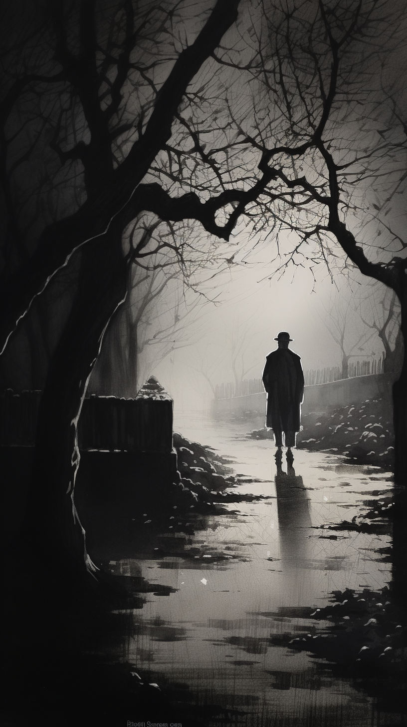 Chinese man walking in park under moonlight