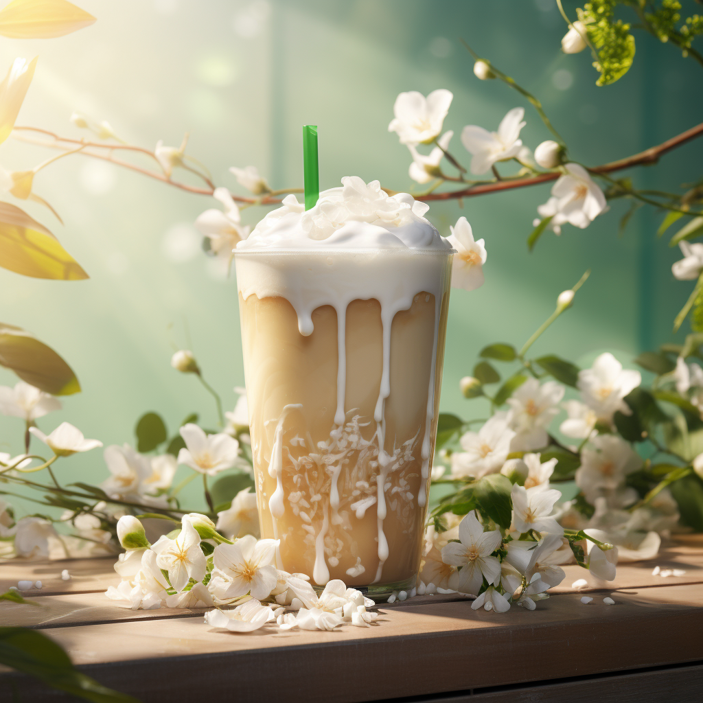 Refreshing Chinese milk tea with jasmine flowers