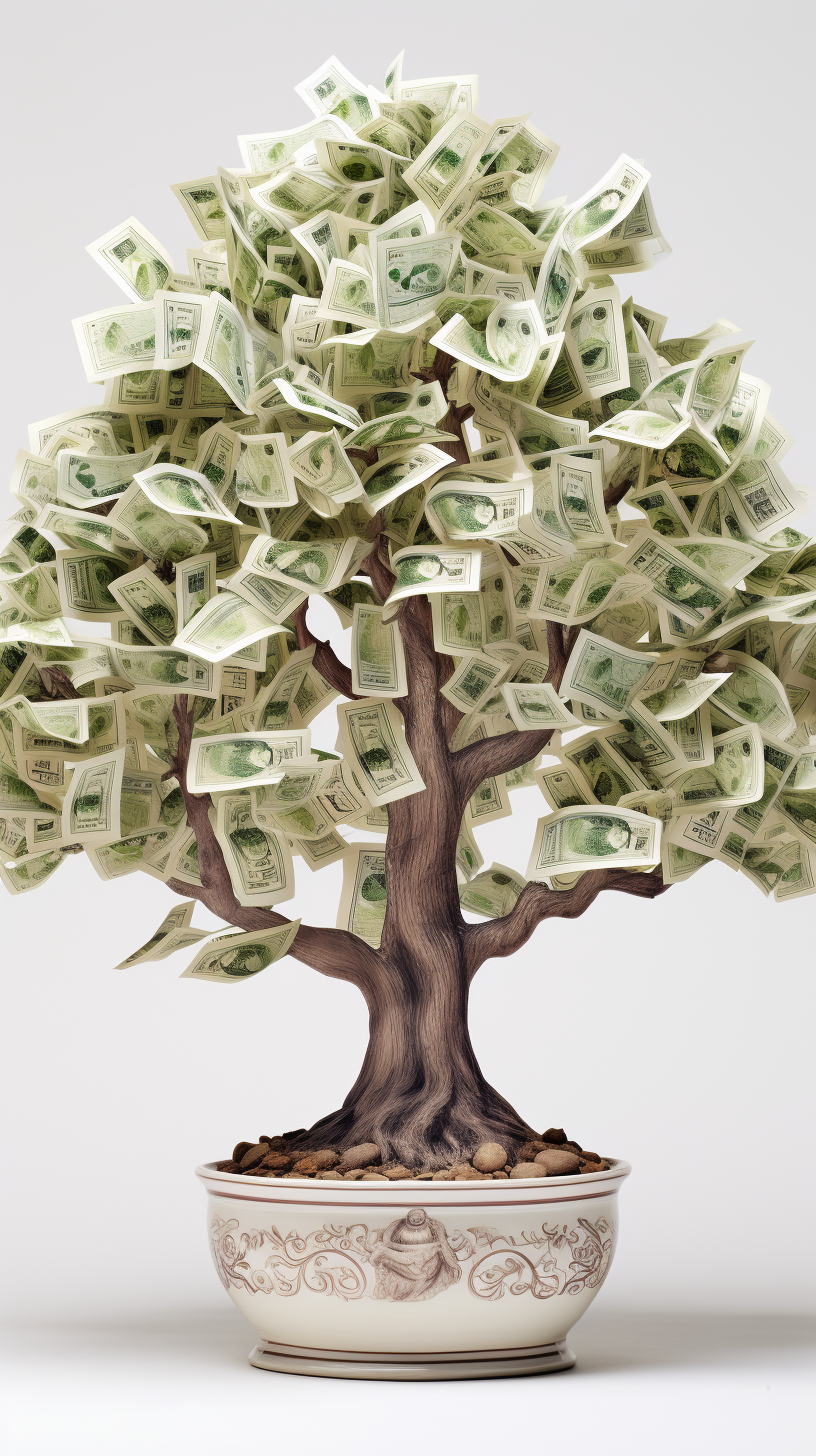 Chinese money tree on offwhite background