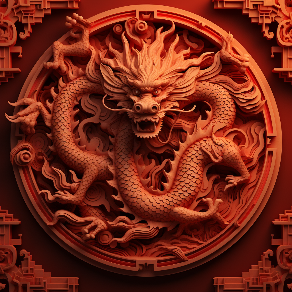 Chinese New Year Dragon Wood Carve Element