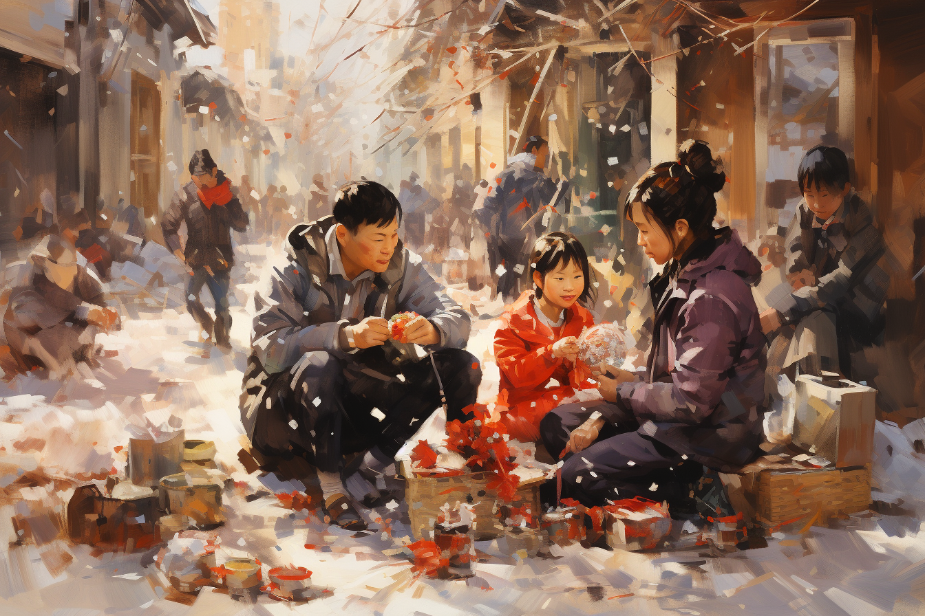 Chinese New Year family gathering painting