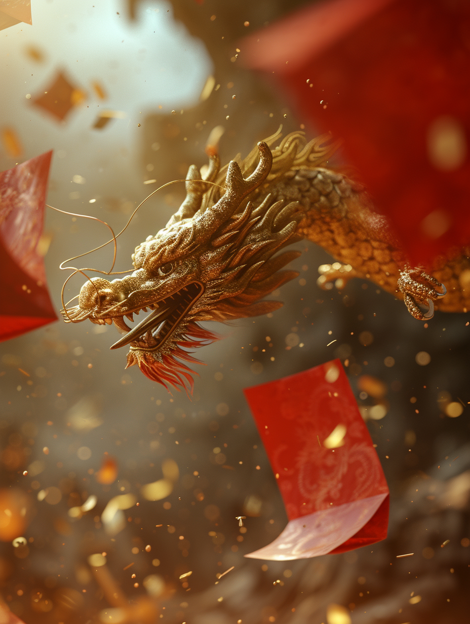 Chinese New Year Red Envelopes Dragons Gold