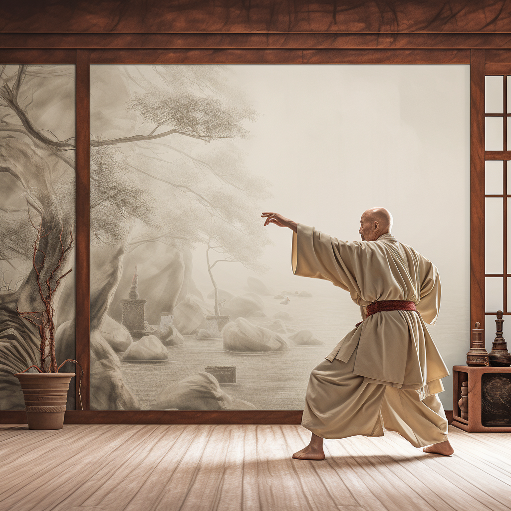 Chinese old man practicing tai chi