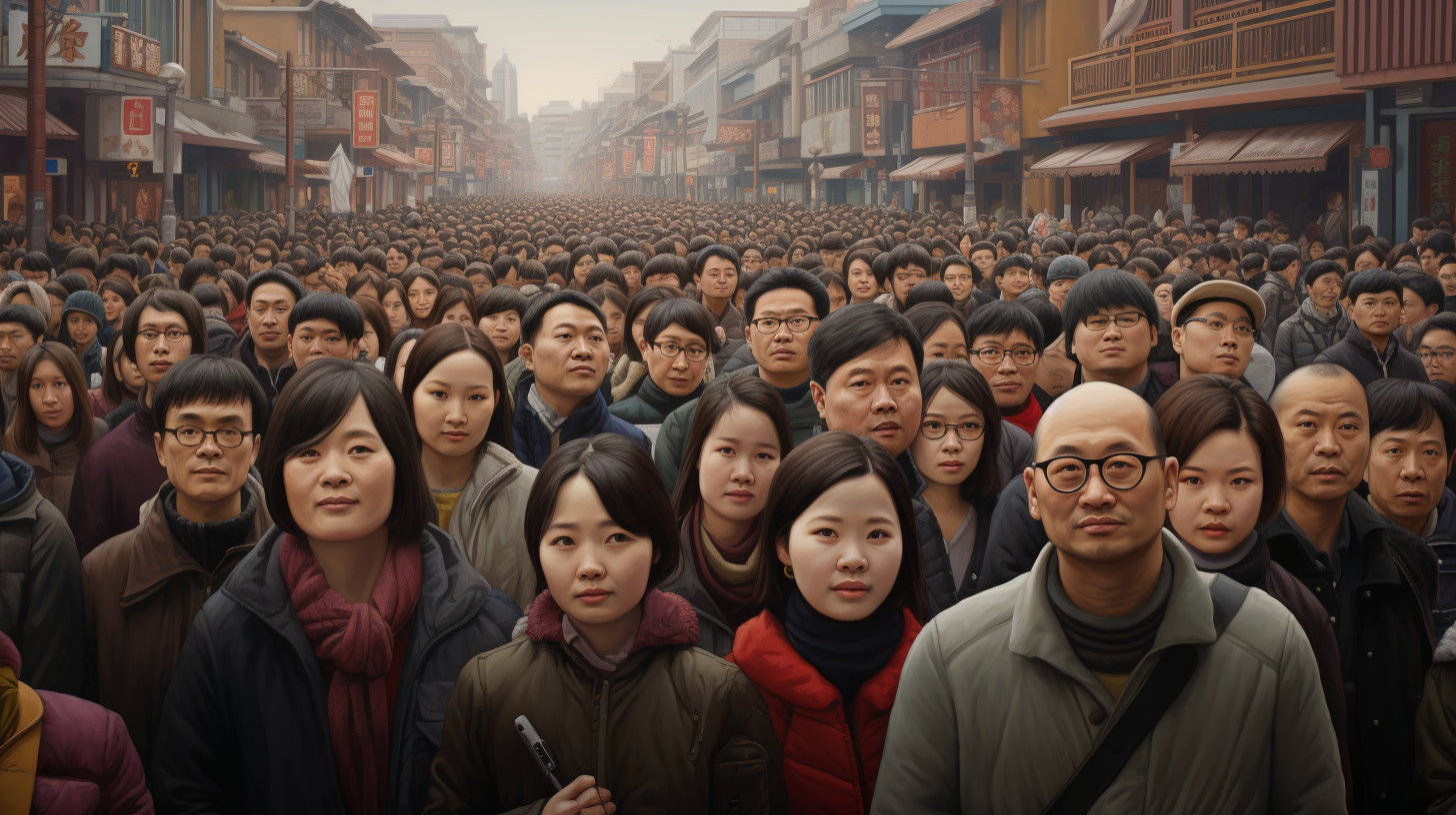 Chinese People Crowd Staring Photorealistic