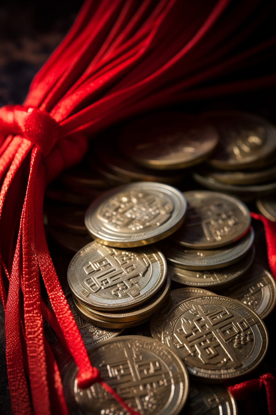 Traditional Chinese Feng Shui Coins with Red Ribbon