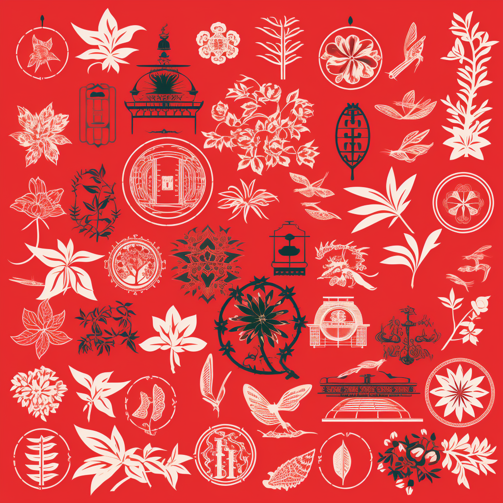 Chinese red stamp symbols cannabis pattern