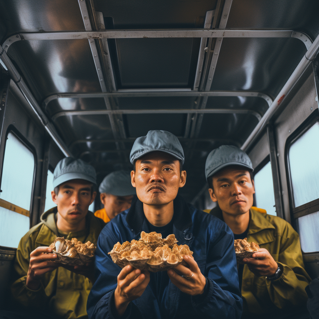 Chinese runners with cordyceps mushrooms in 90s bus