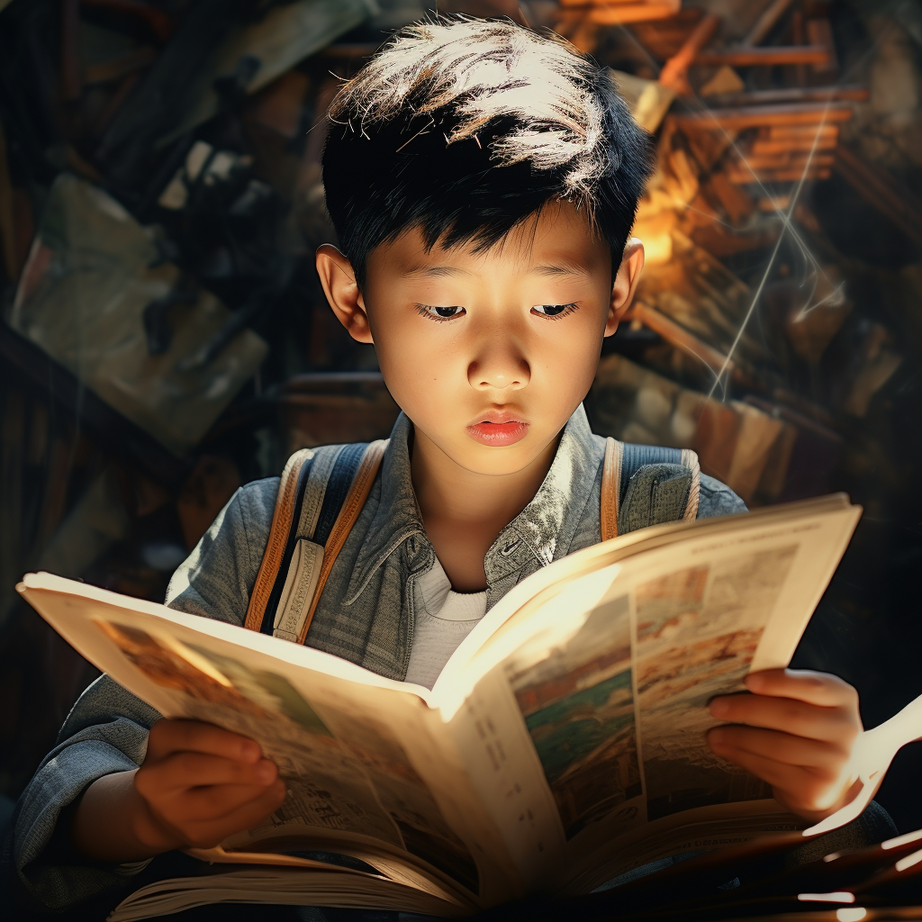 Chinese school boy with wrong question book