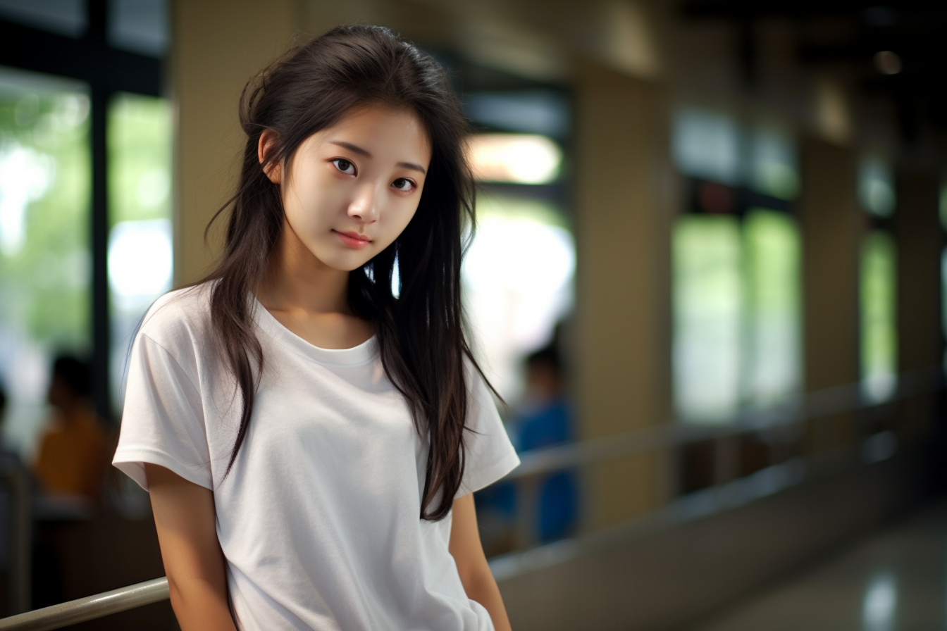 Chinese School Girl with Long Pants and T-Shirt