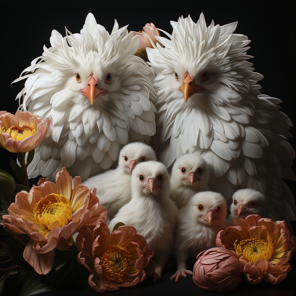 Cute Chinese Silk Chicken with Babies