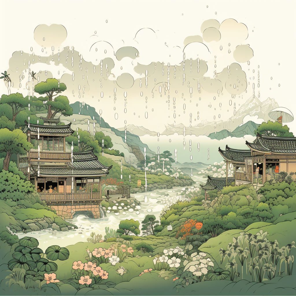 Delicate Chinese Solar Term Rain Illustration