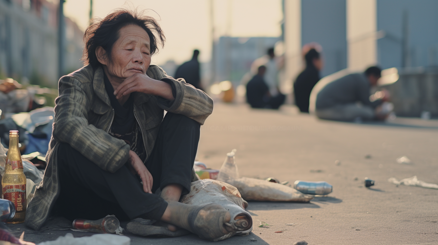 Sad Chinese Woman Drinking Beer