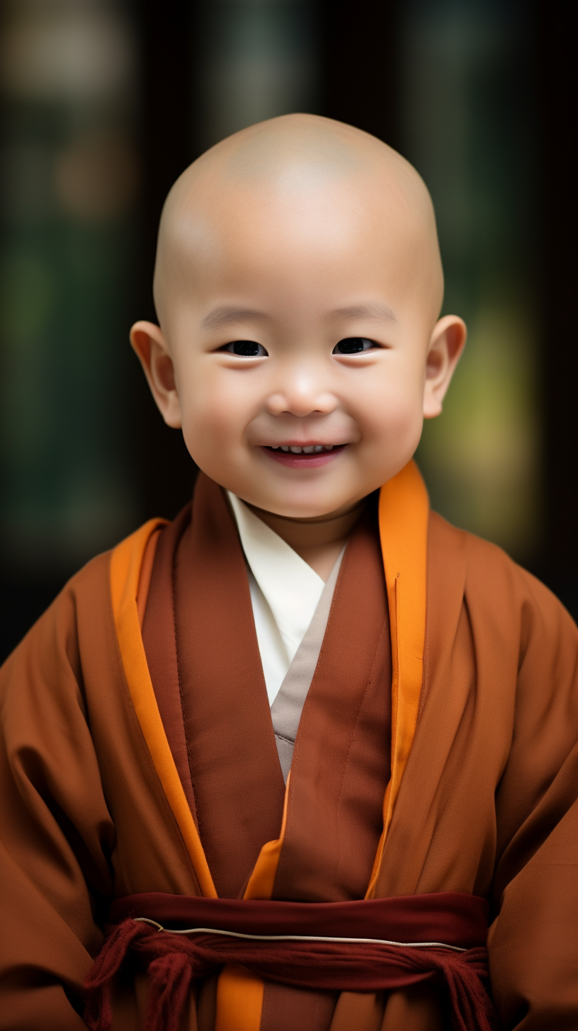 Adorable Chinese monk in festival attire