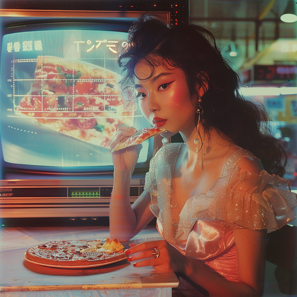 Chinese woman pizza TV 1980s