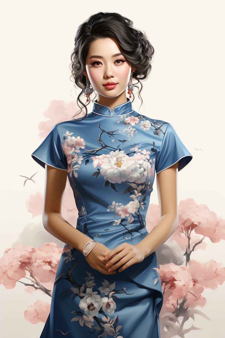 Elegant Chinese woman in traditional modern qipao dress