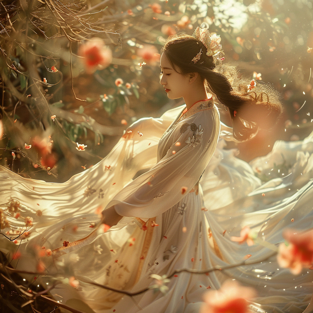 Chinese woman in traditional attire sunlight