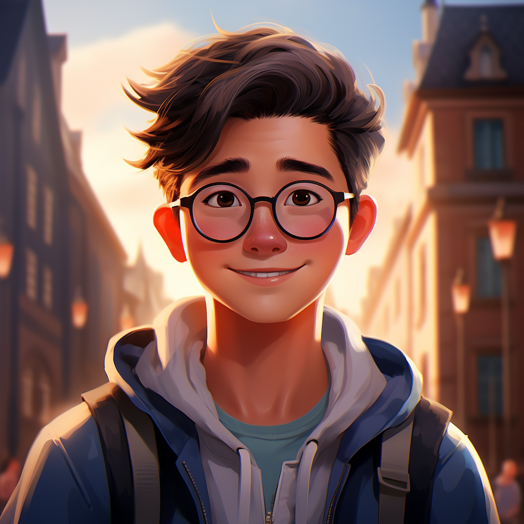 Chinese young man in Pixar style, smiling