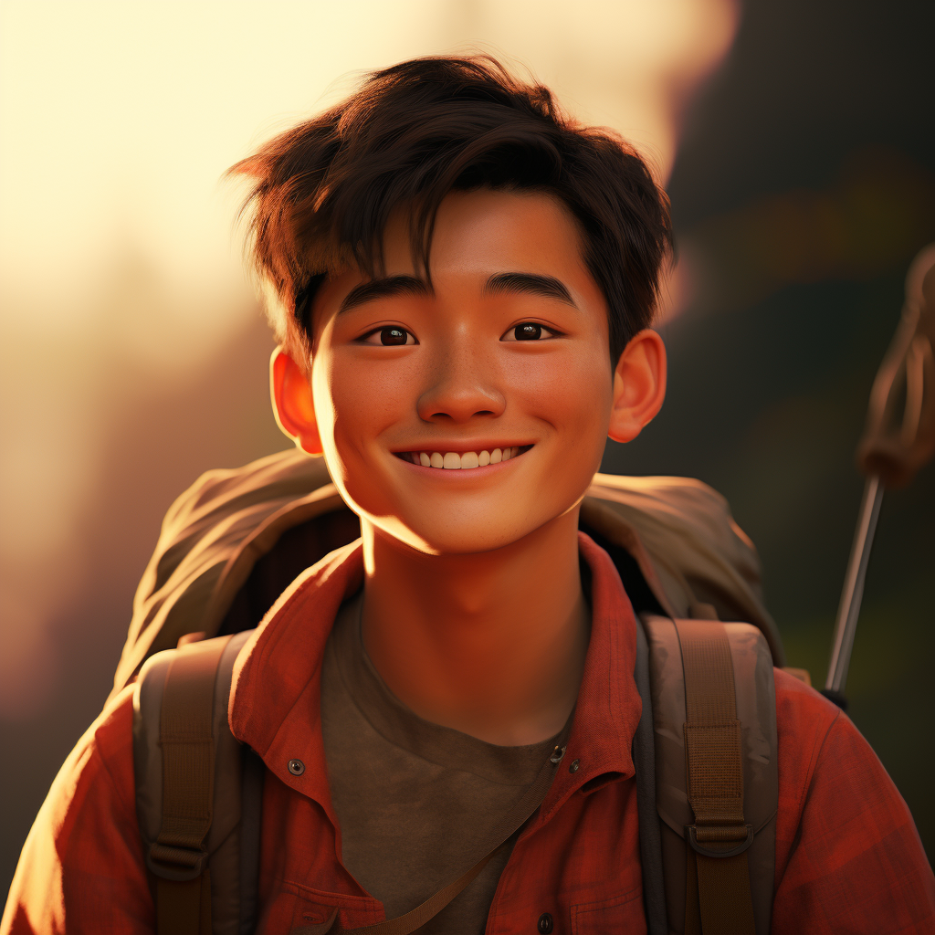 Chinese young man smiling in Pixar style