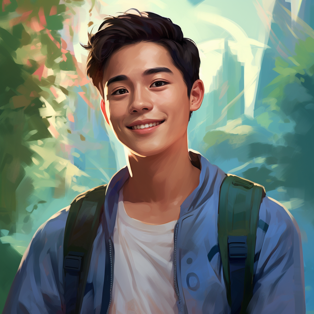 Smiling Chinese Young Man in Pixar Style