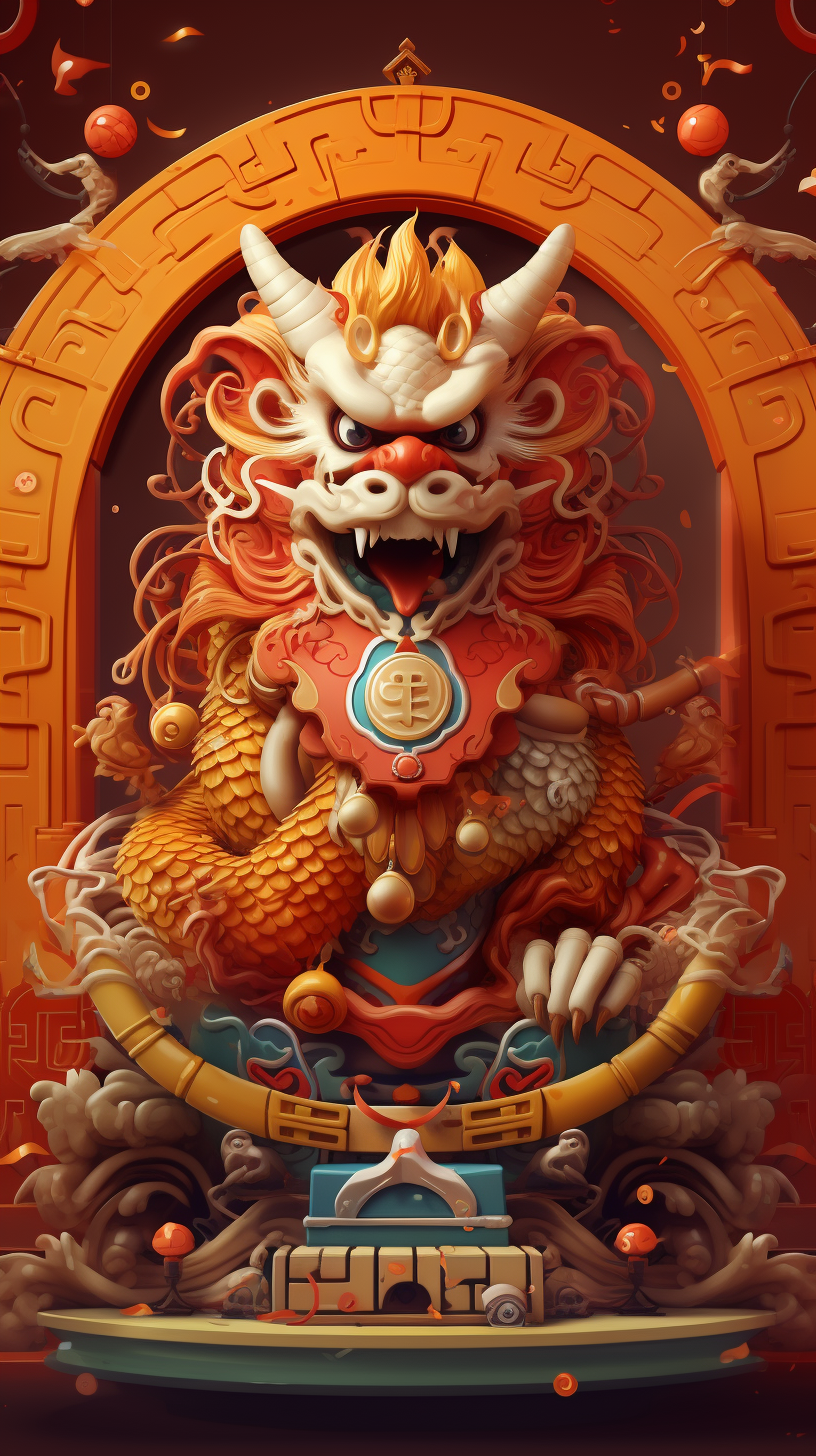 Chinese dragon holding internet symbols